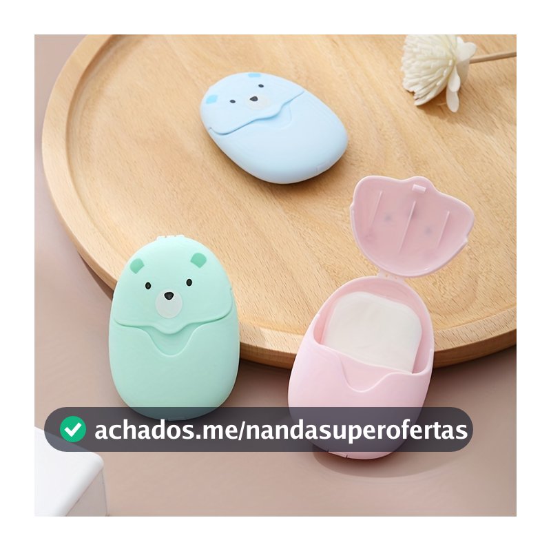 50 unidades de sabonete em folhas portáteis e compactas, mini sabonetes em papel, sabonete fofo em formato de ursinho