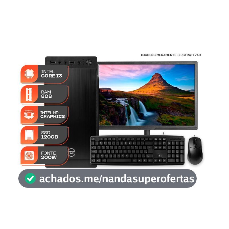 Computador Home Essential S, Intel Core i3, 8GB De Ram, SSD 120GB, Completo com Monitor e Periféricos + Caixa de som