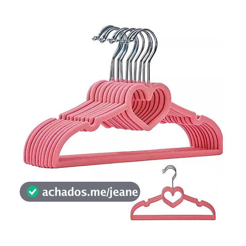 Kit【20】UN Cabide Coração Rosa de Veludo Infantil Ultrafino – Ideal para roupas infantis e de bebê