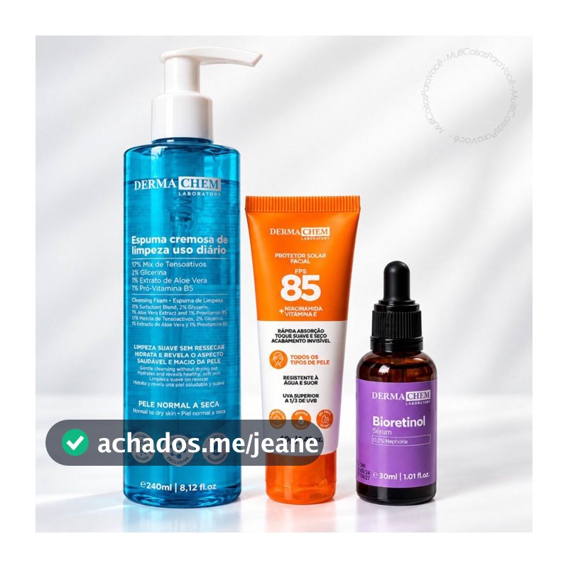 Kit Limpeza Hidratação Facial Espuma Cremosa Protetor Solar FPS 85 Sérum Bioretinol Skincare Cuidados Pele Beleza