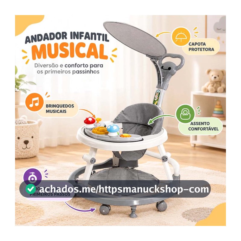 Andador Infantil Para Bebê Com Capota e Brinquedo Musical - Seleção Especial para Mamães！