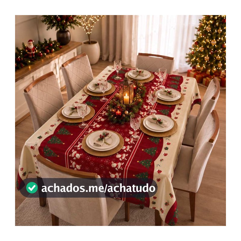 Toalha de Mesa Natal 2,00x1,40 Decoração Para Mesa 6 Cadeiras Oxford Com Bainha