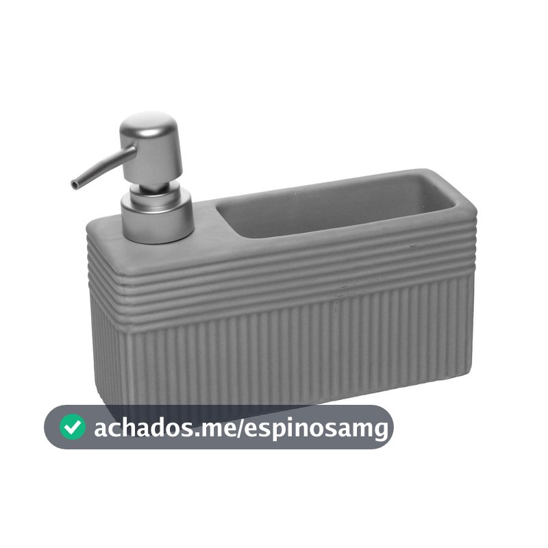 Porta Detergente Líquido 490ml Velinea Lyor com Suporte para Esponja Cinza Cerâmica Organizador de Pia Cozinha Prático