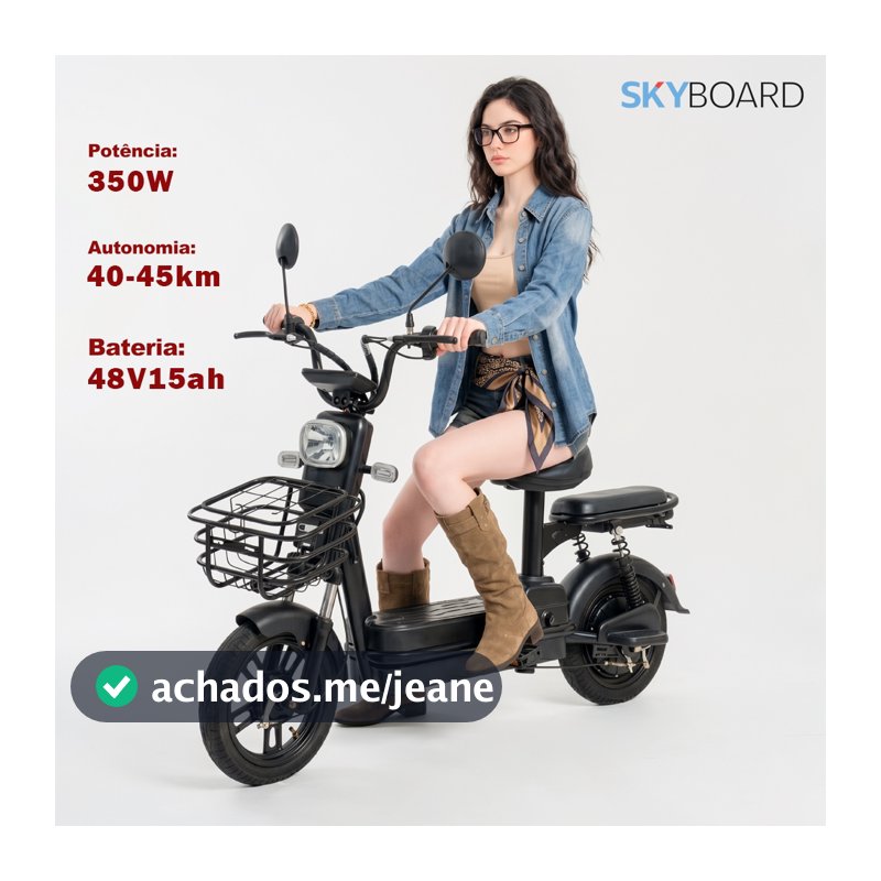 Bicicleta Elétrica SKYBOARD Atualizada Cullinan 350W 48V15Ah 45km Autonomia 150kg Carga 2 Assentos Garantia Um Ano