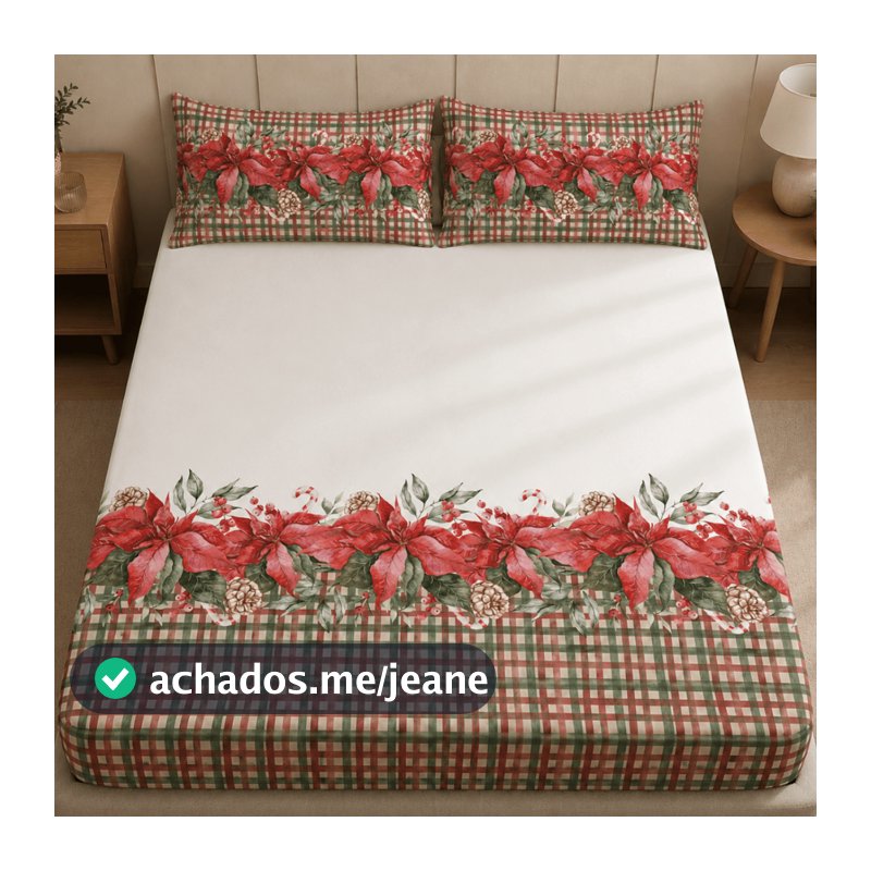Jogo de Lençol Casal 3PC 400 Fios (Jogo de Cama Natalino, Enxoval Casal, Roupa de Cama)