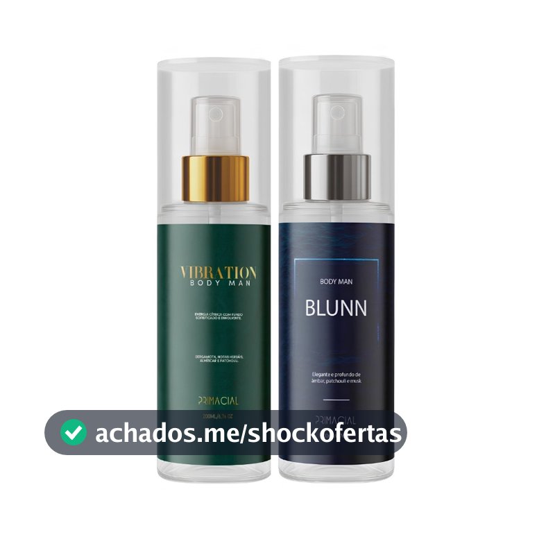 KIT COM 2 BODY SPLASH MASCULINO VIBRATION + BLUNN 200ML - PRIMACIAL CÍTRICO FRESCO