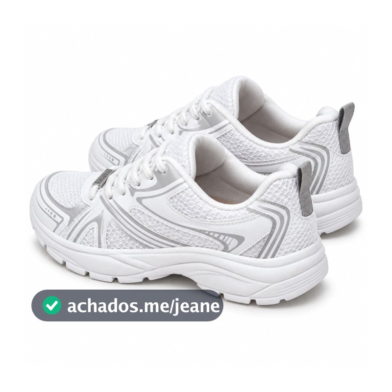 Tênis Feminino Moleca Branco Tela Mesh Detalhes Prateados Casual Modelo Respirável Oeriginal