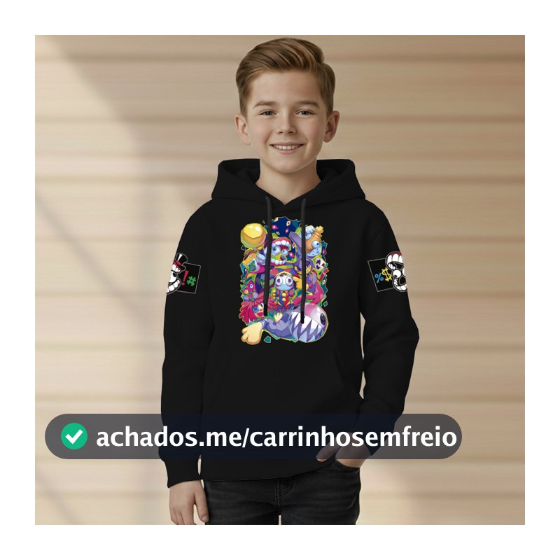 Moletom Blusa Do Digital Circus Com Capuz Bolso Estampado Premium T-shirt Do Tamanho 2 Ao GG