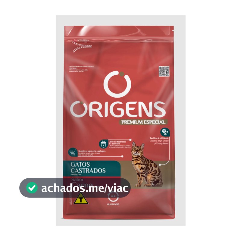 Ração Origens Gatos Castrados Sabor Carne 10,1kg Adimax