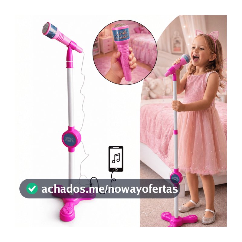Microfone Infantil com Pedestal Ajustável Karaokê para Crianças com Entrada P/ Celular