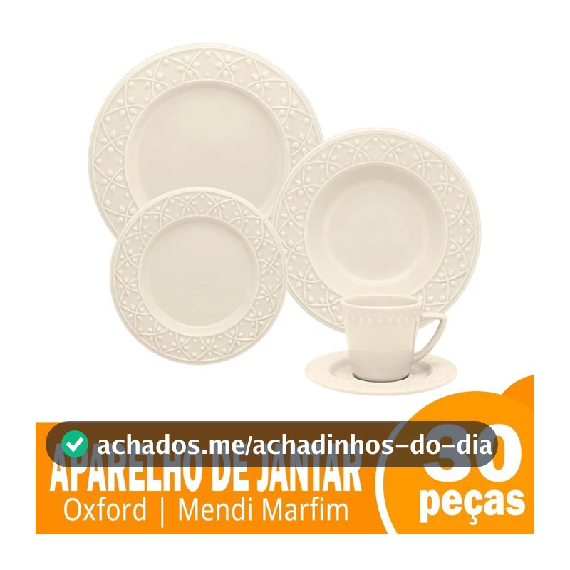 Aparelho de Jantar/Chá Oxford Mendi Marfim 30 Peças