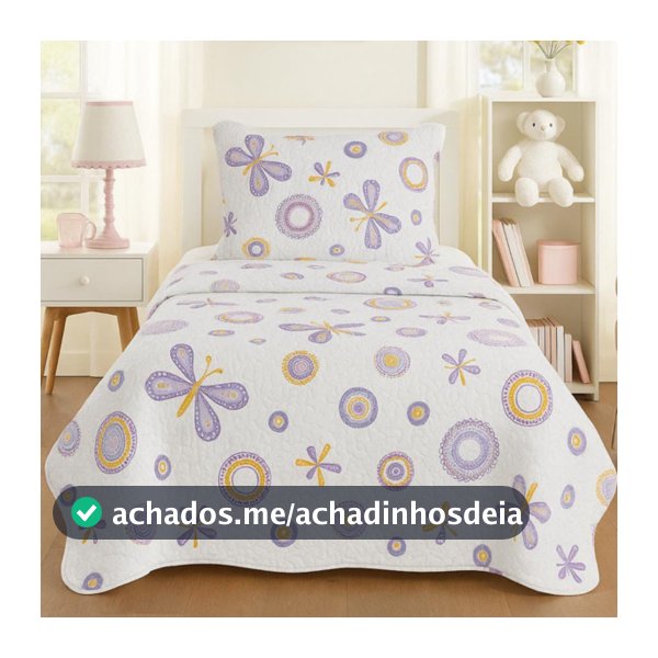 Kit Colcha Boutis Solteiro Cobre-Leito + Fronha 100% Poliéster Acabamento Ultrassônico