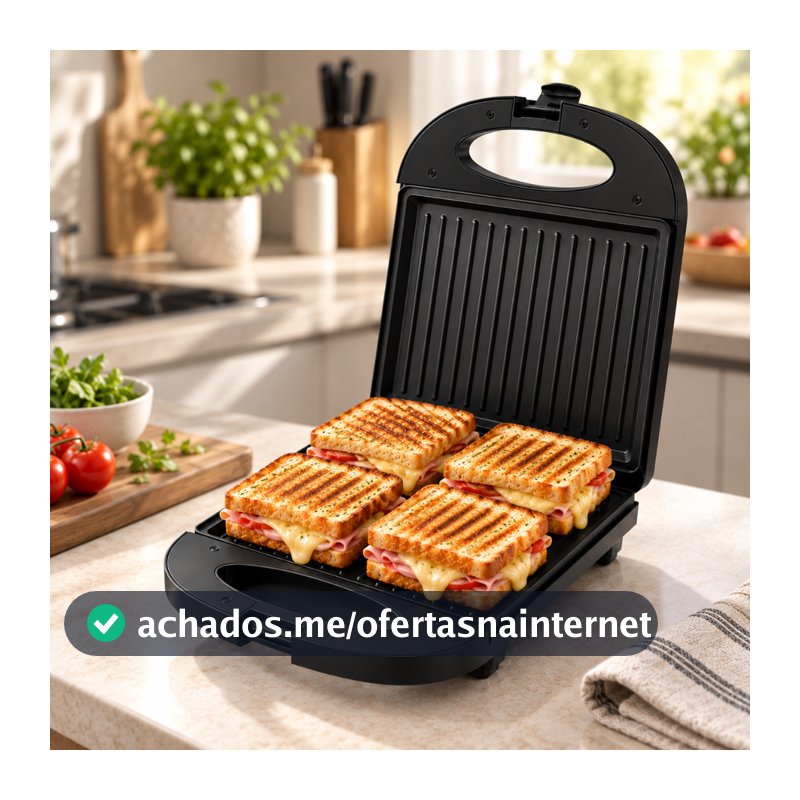 Sanduicheira Grill Elétrica Sumay 1200W Preto para 4 Sanduíches com Chapa Grande 220V e 127v e Desempenho Impecável