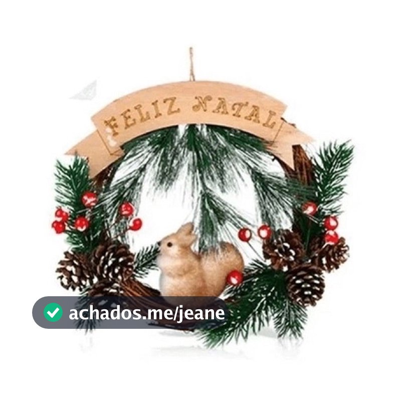 Guirlanda Enfeite de Natal 23 Cm c/ Placa Pinha Laço e Esquilo Decoração Natalina
