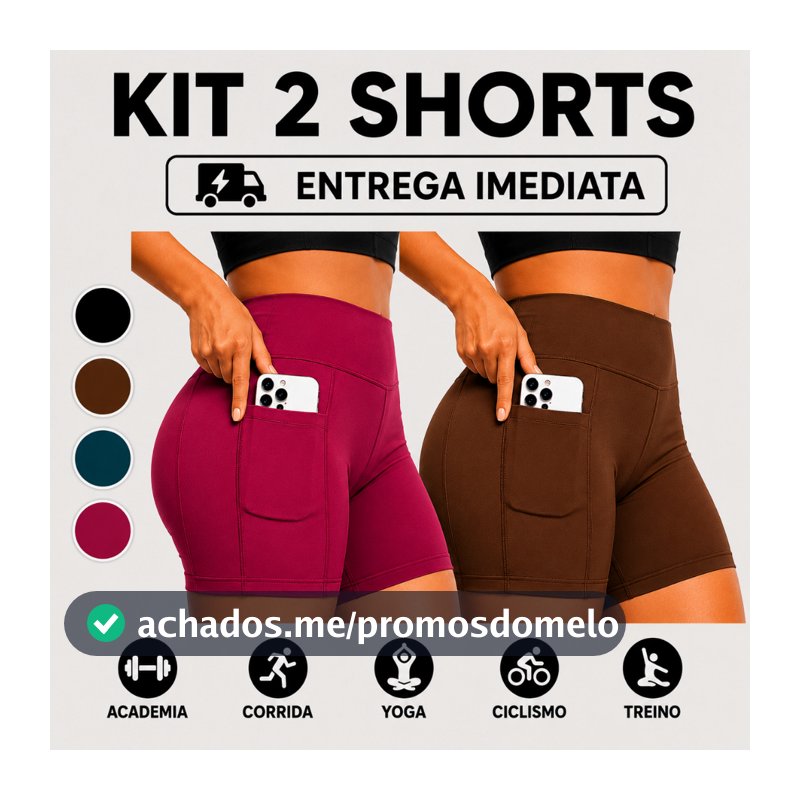 Kit com 2 Shorts Femininos Academia Suplex Premium com Bolso