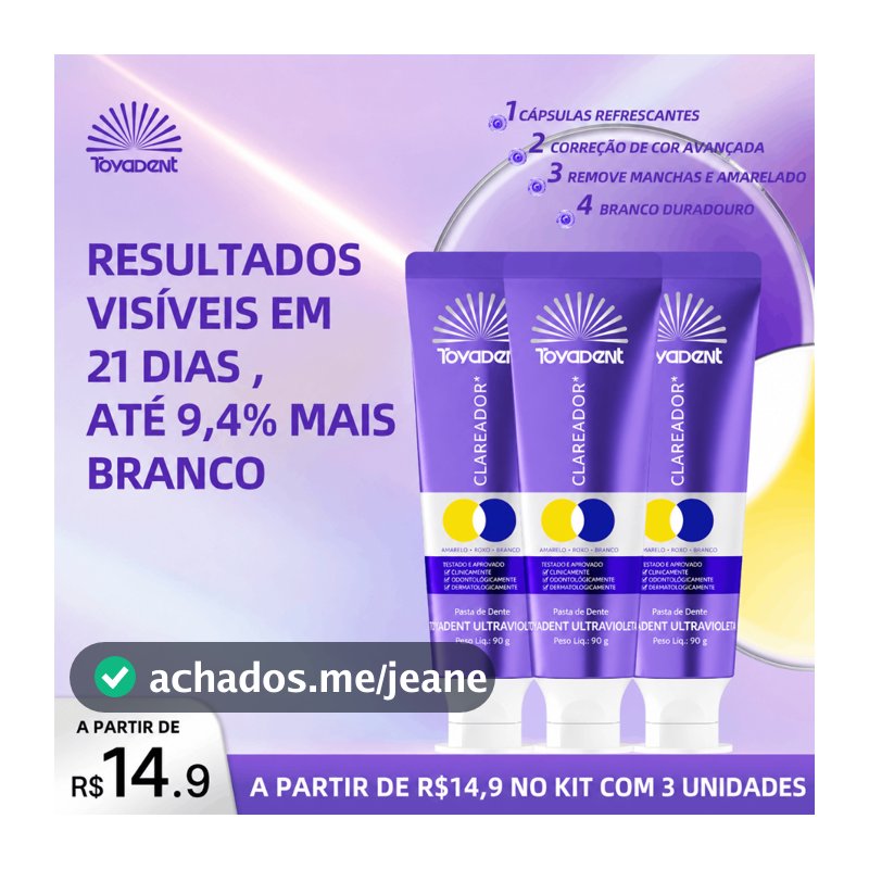 TOYADENT Pasta de Dente Roxa, Partículas Roxas, Neutraliza Manchas Amarelas