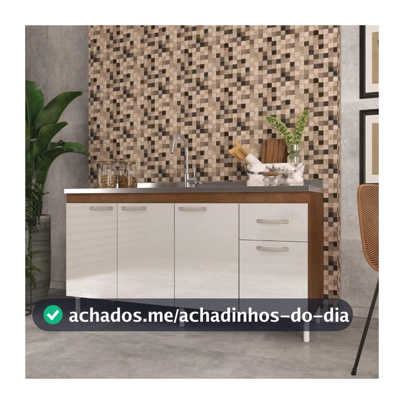 Balcão de Cozinha para Pia de 160cm Sem Tampo Suiça Fidelitá 4 Portas 1 Gaveta Noce/Off-White