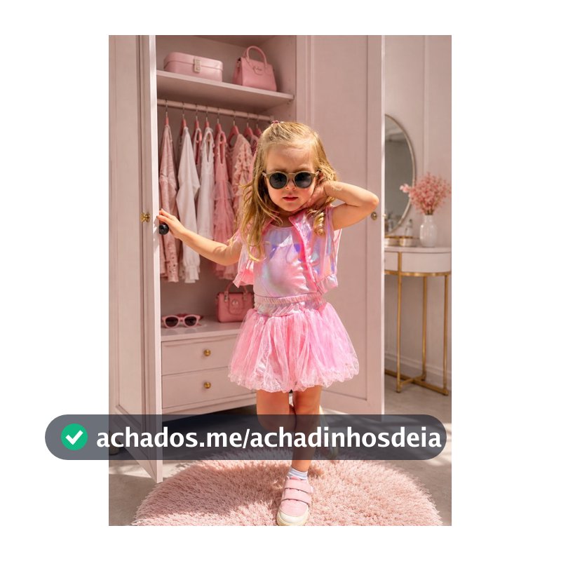 Conjunto Infantil 3 Peças – Colete Holográfico + Regata + Shorts Saia