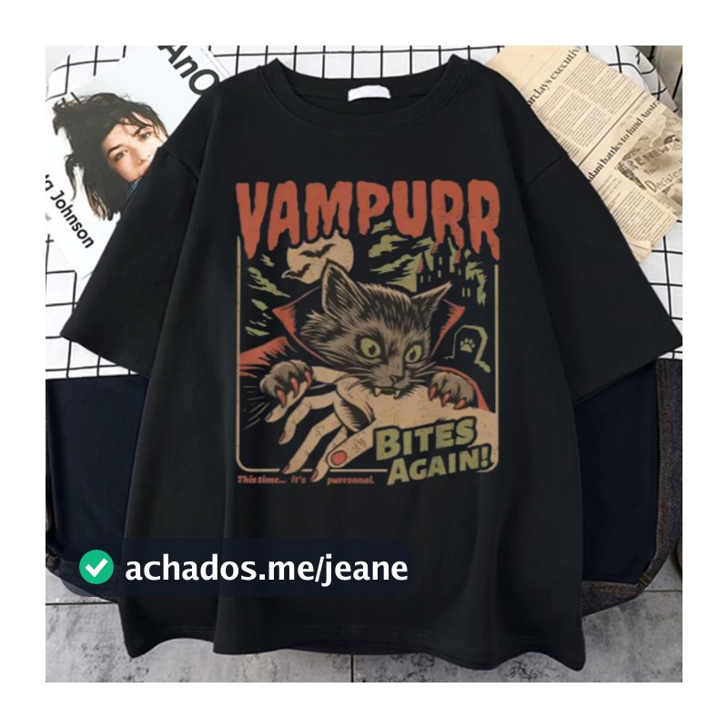 Camisa de gatinho vampiro fofa basica retro unissex importada algodão aesthetic Plus size oversized