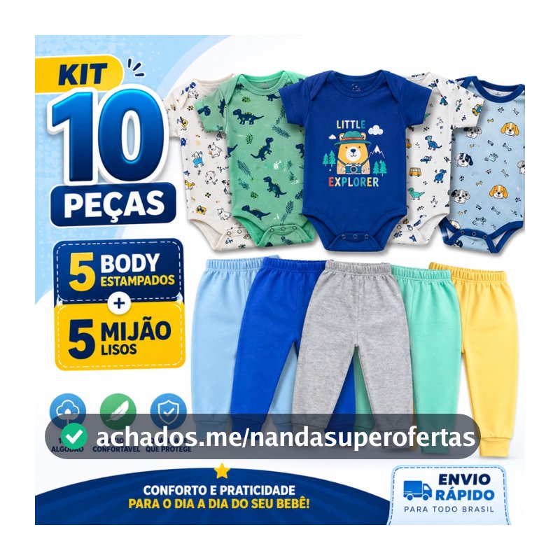 Kit 10 Peças Roupinhas de Bebê Body E Mijão Para Menino