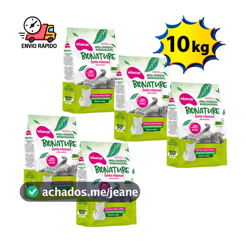 Areia Higiênica Para Gato de Mandioca Wisecat 6 ou 10 kg