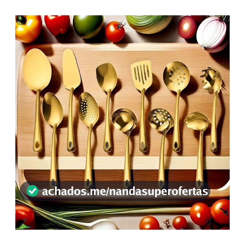 11 peças conjunto de utensílios de cozinha banhados a ouro
