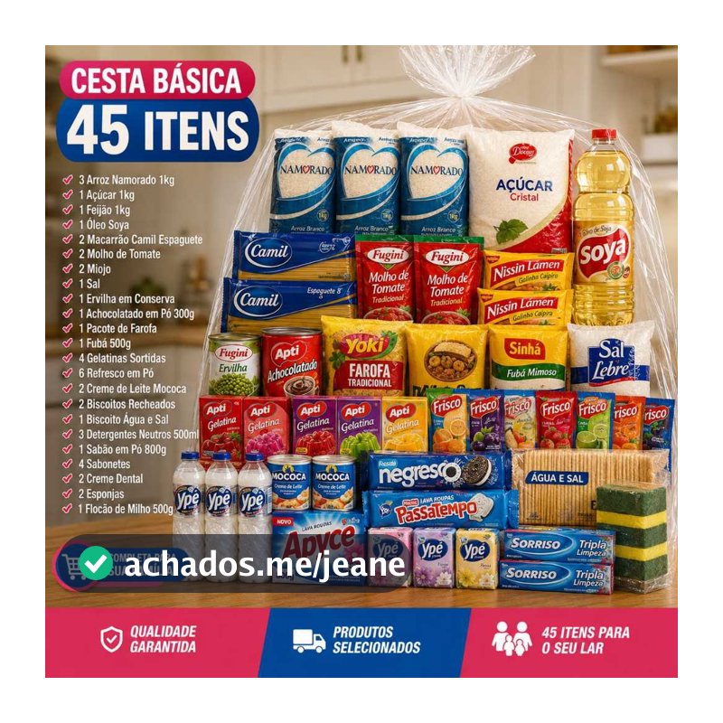 Cesta Basica de Alimentos 45 Itens Alimentos Higiene e Limpeza