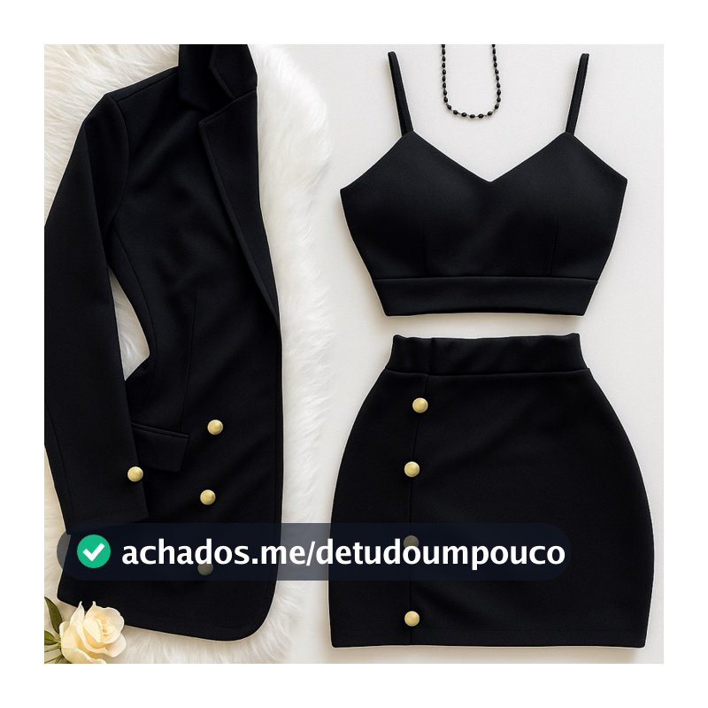 Conjunto Feminino  Kit 3 Peças Blazer Manga longa Short Saia e Cropped. Conjuntinho 3 em 1  com casaco  Alfaiataria