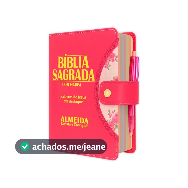 Bíblia Sagrada Evangélica femenina - Botão Pink | ARC - João Ferreira de Almeida com Harpa e Índice por Cores