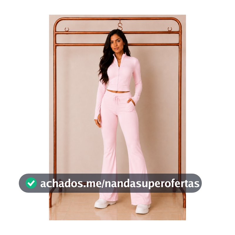 Conjunto Feminino Fitness Jaqueta Zíper Manga Longa com Dedal e Calça Flare Academia Treino