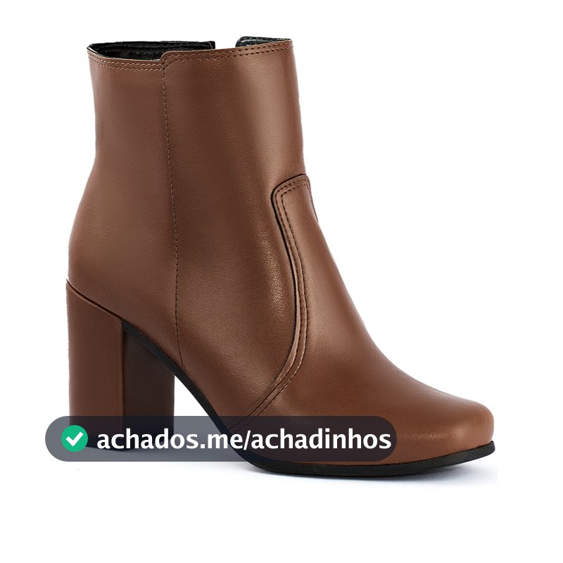 Bota Feminina Lumiss Salto Alto Grosso Cano Curto Bico Quadrado Calce Fácil Zíper Confortável