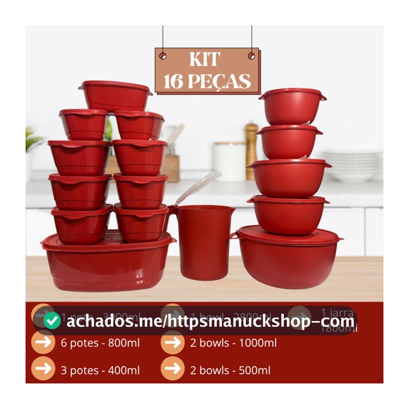 Kit Jogo de Cozinha c/16 Peças Potes de Plastico Hermetico Resistente Ideal Para Armazenar Alimentos