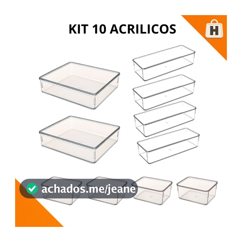 Conjunto 10 Organizadores de Acrílico Modular para Maquiagem Geladeira Gavetas Armário
