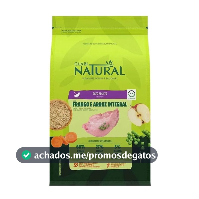 Ração Gato Adulto Guabi Natural Frango Arroz Integral 7,5kg