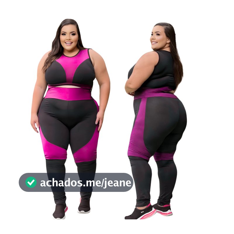 Conjunto Fitness Feminino Plus Size Curves Calça Legging e Top Academia Treino