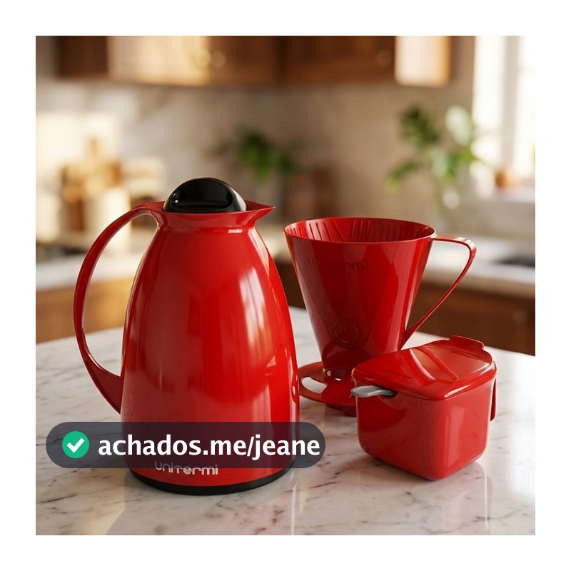 Kit Café Garrafa Térmica 650ml Unitermi Prático Suporte para Filtro Açucareiro com Colher Cantinho Cozinha Presente