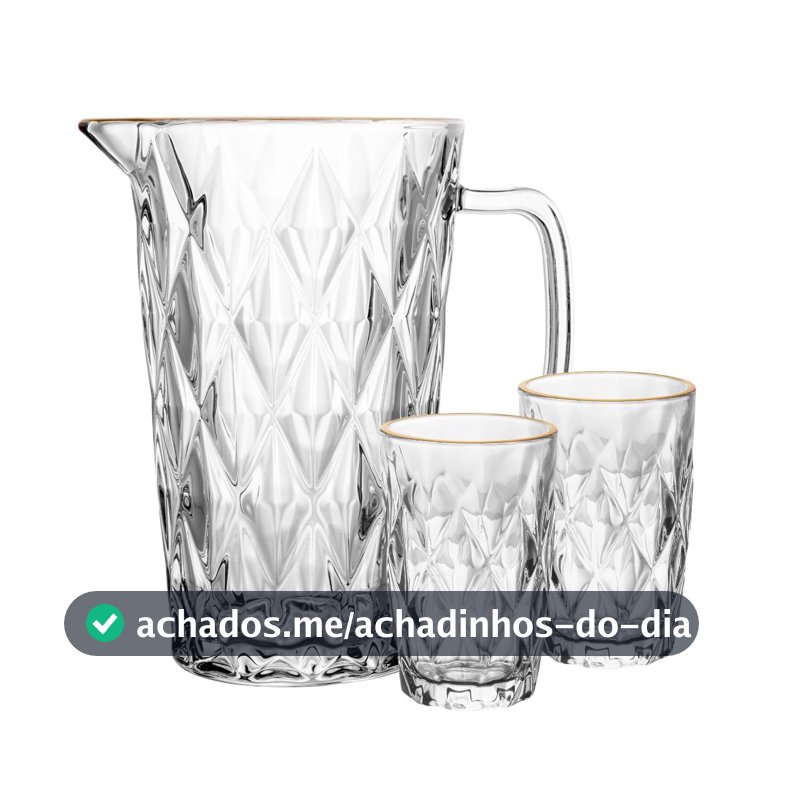 Jarra Copo Diamond Vidro Lisa Fio De Ouro Dourado Lyor