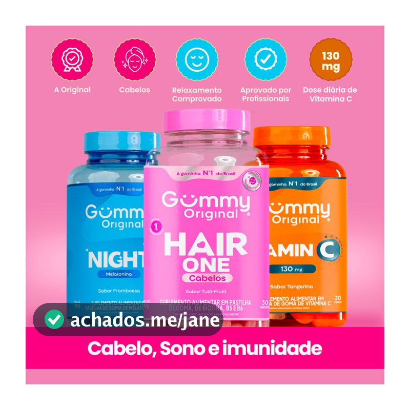 Kit Gummy Night + Hair + Vitamina C 3 Frascos Melatonina Biotina Imunidade