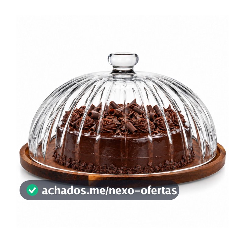 Boleira Tampa de Vidro Com Base em Madeira Porta Bolos - Monte Carlo