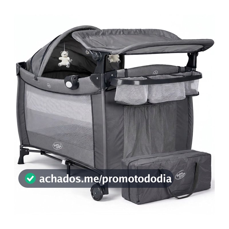 Berço Portátil com Trocador Mosquiteiro Som Luz e Vibração Dobrável para Viagem Bolsa de Transporte