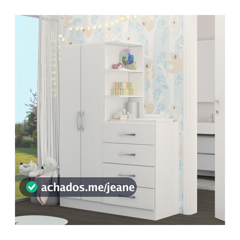 Guarda-Roupa Infantil Hora de Aventura com Cômoda 2 Portas 4 Gavetas Branco - Panorama Móveis