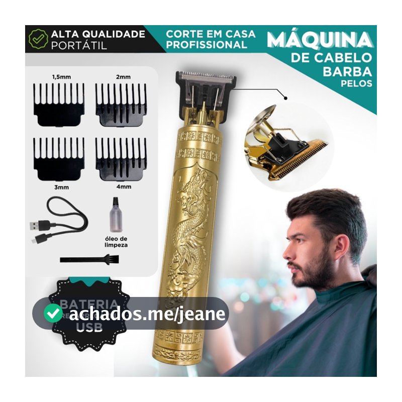 Máquina de Cortar Cabelo Dragão Aparador de Barba Masculino Sem Fio USB Recarregável Lâmina de Aço