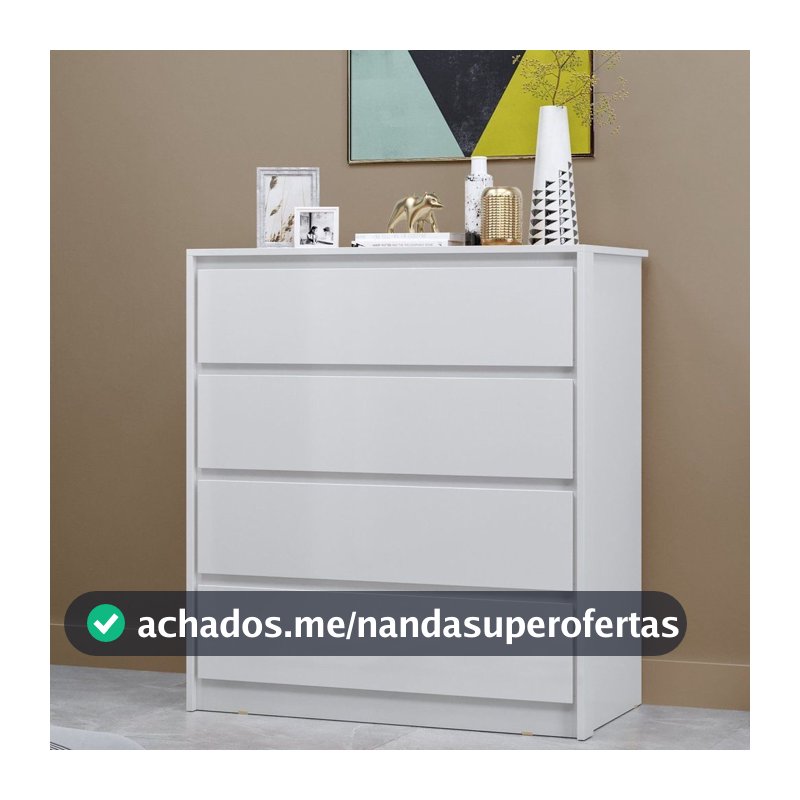 Cômoda 4 Gavetas em MDP 89x92cm Carla Branco Branco