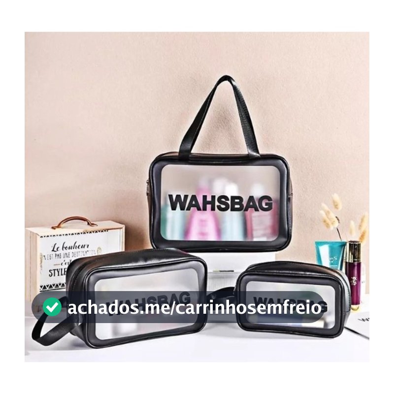 Kit 3 Bolsas Wahsbag Necessaire Transparente À Prova D’água Para Maquiagem Viajar Viagem