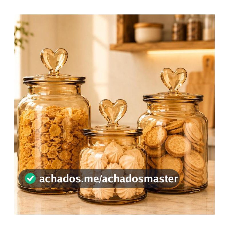 Pote Vidro Âmbar Hermético Decor Afeto Coração