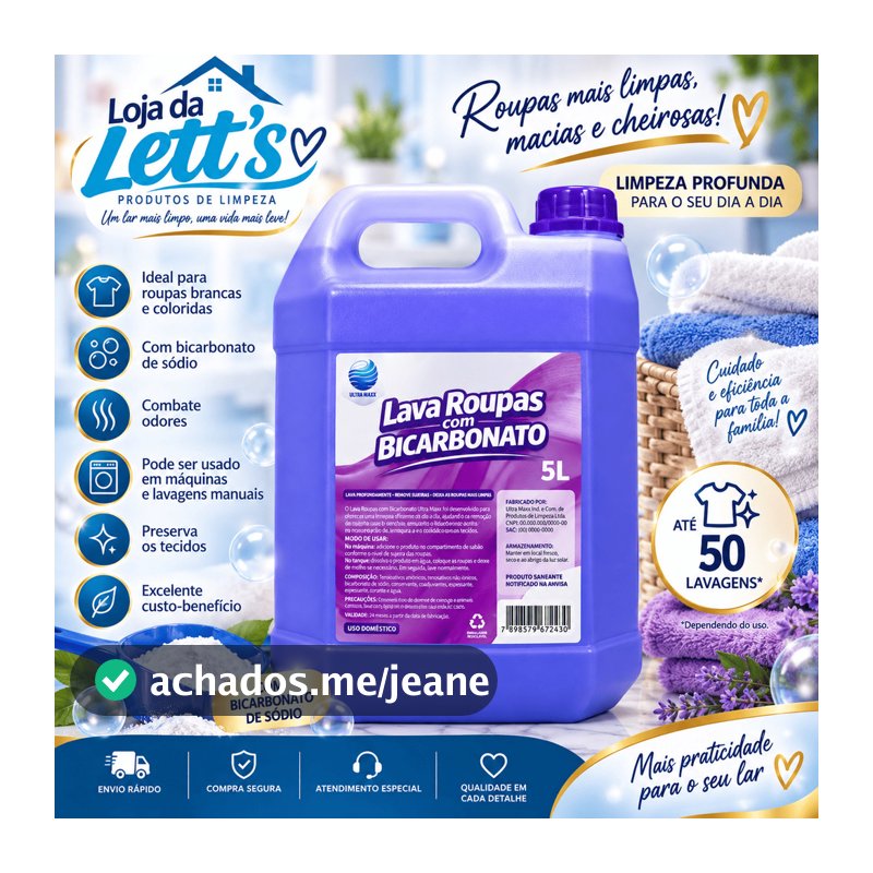 Lava Roupas Sabão Liquido Com Bicarbonato de Sódio 5L Lavanderia Profissional Cremoso