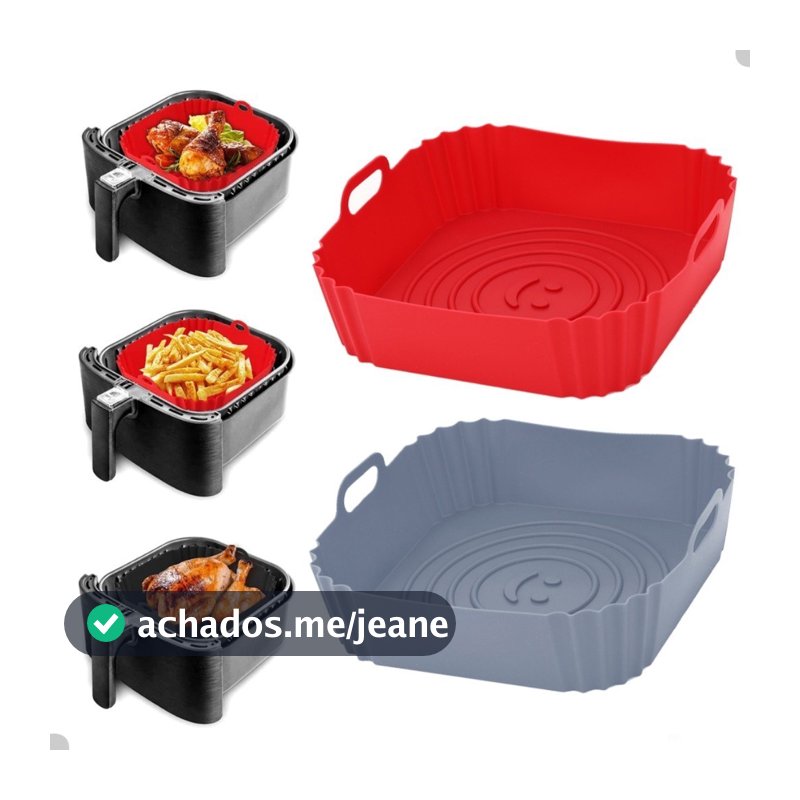 Kit 3 Formas de Silicone Quadrada 16x16cm Assadeira Air Fryer e Forno Forma para Fritadeira Elétrica com Alça yu festas