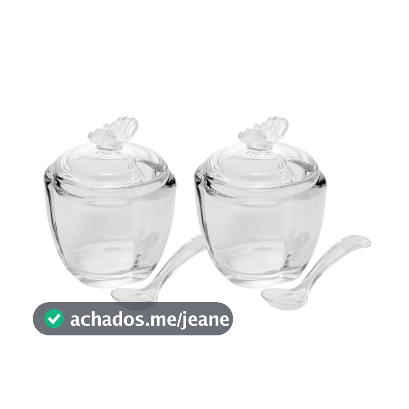 Kit 2 Açucareiro de Vidro com Colher Butterfly Borboleta 180ml Wolff