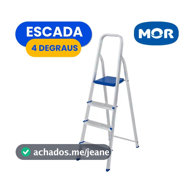 Escada Alumínio 4 ou 3 Degraus MOR Dobrável Doméstica Modelo Tesoura 120kg Resistente Reforçada Aço