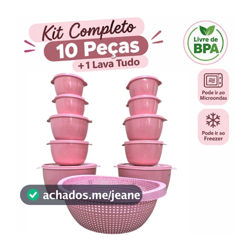 Kit 10 Potes Bowl Plásticos Redondos + Lava Tudo | Vasilhas para Cozinha, Tigelas com Tampa